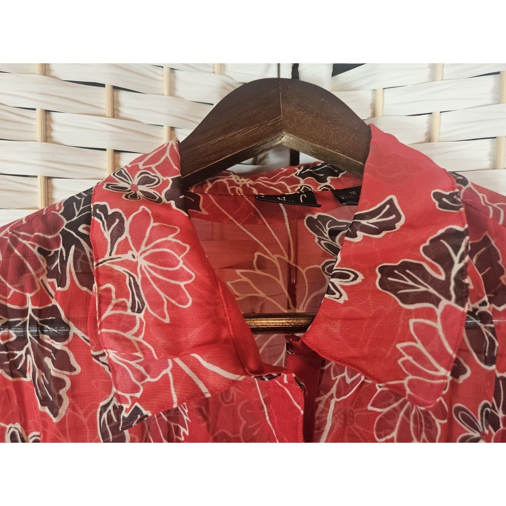 INC Womens Red Floral Sheer Top Sz M Bloomcore Cottagecore - Picture 3 of 10